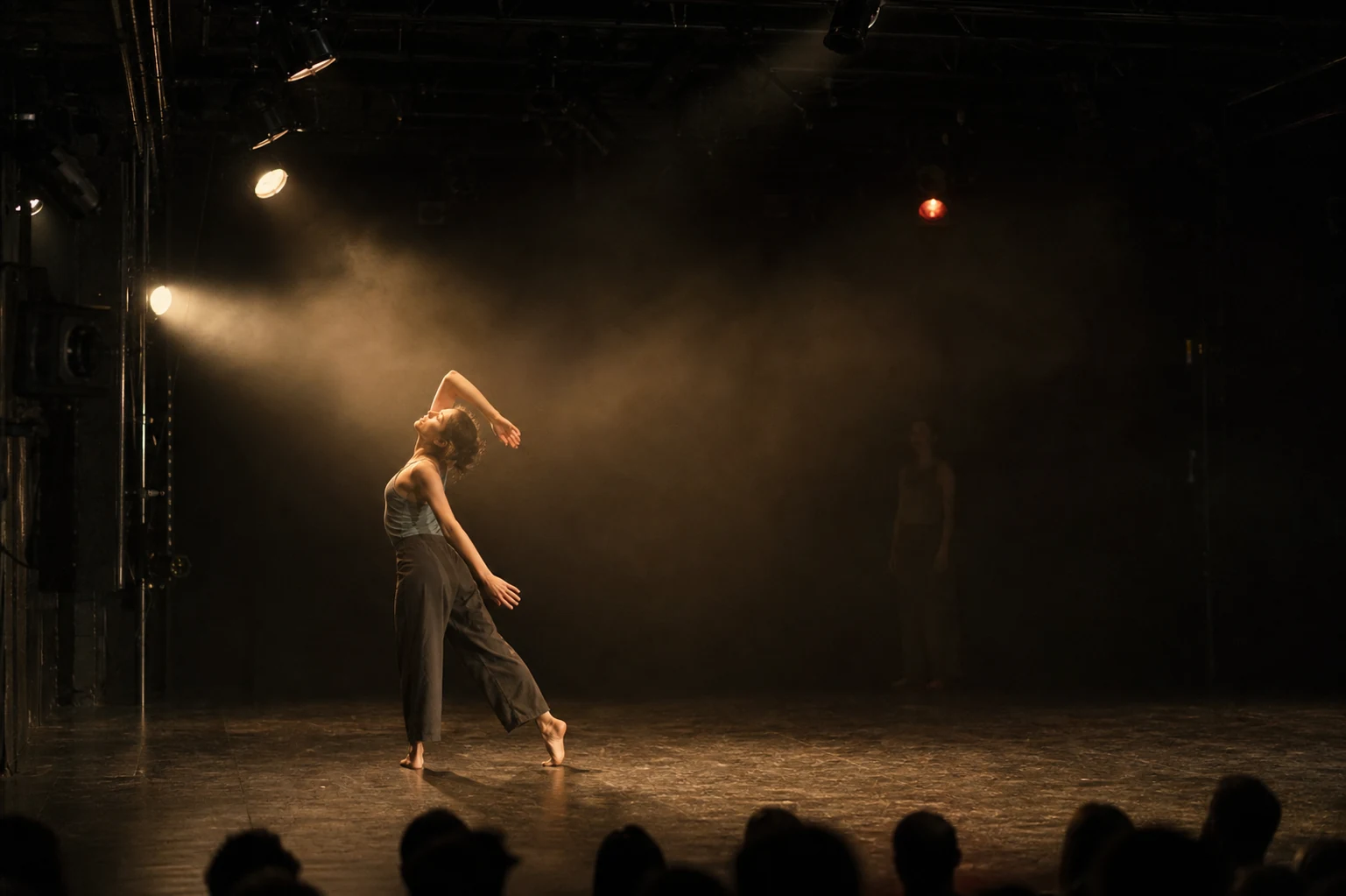Theatrical lighting on a set, illustrating lighting design