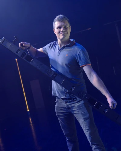 Patrick Slots with a theatre light